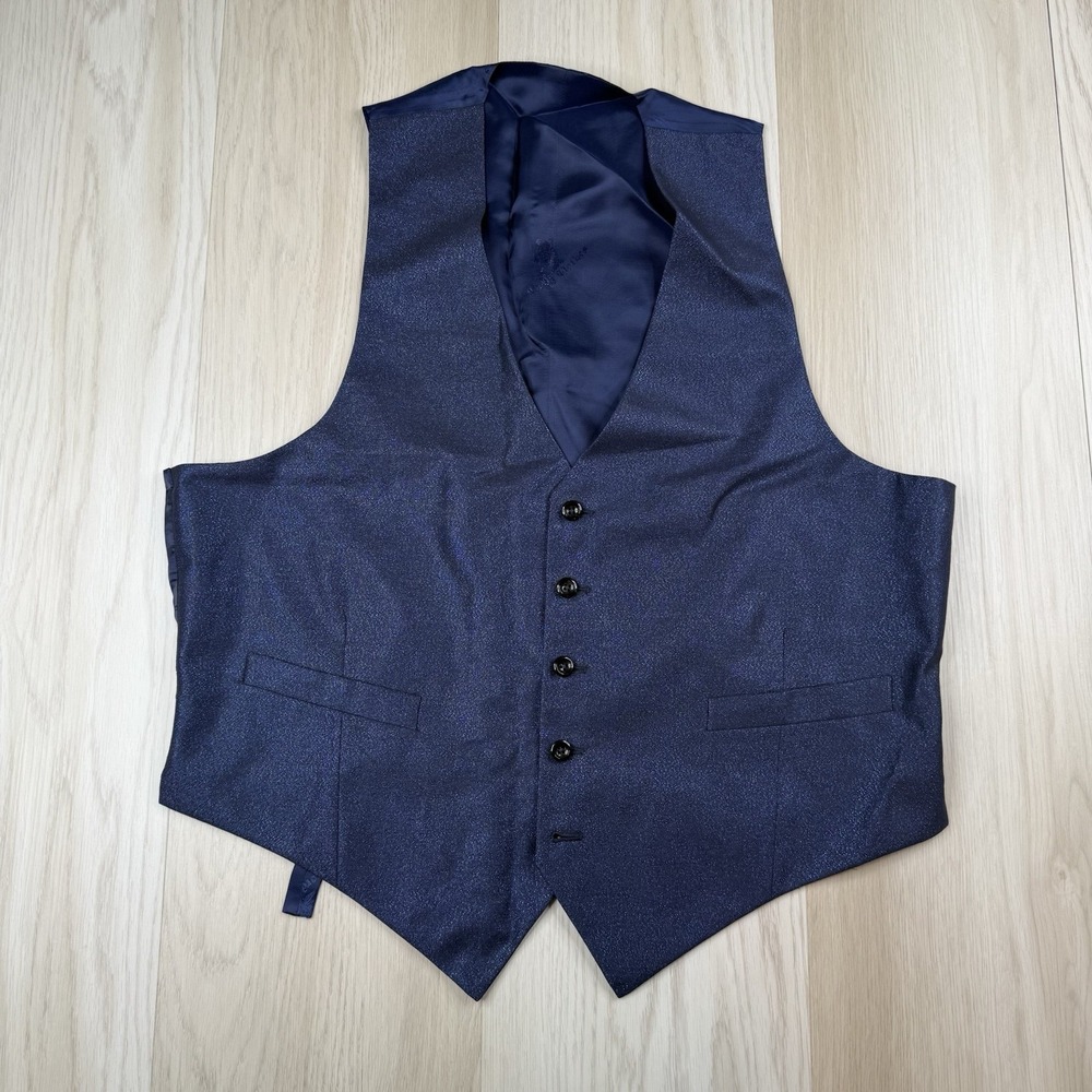 Oxxford Clothes Men's Waistcoat Suit Vest Blue Glitter Pattern Size 44 Belted
